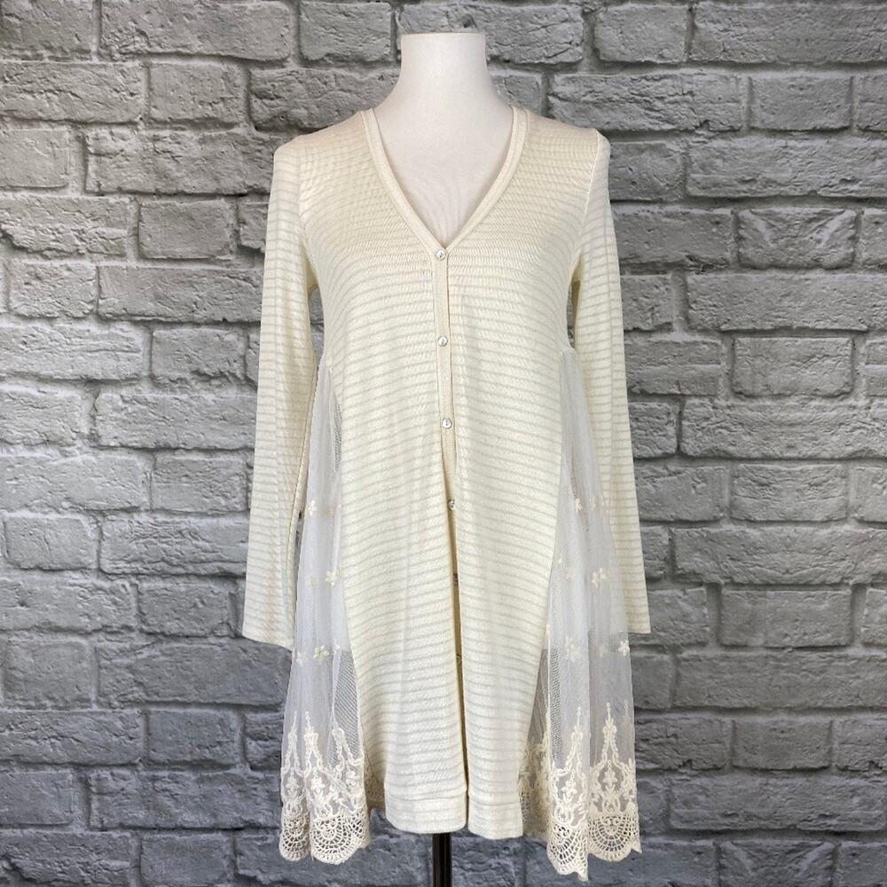 Altar'd State Ivory Lace Panel Cardigan